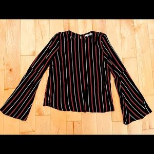 Pull & Bear Black and Red striped Flowy Top